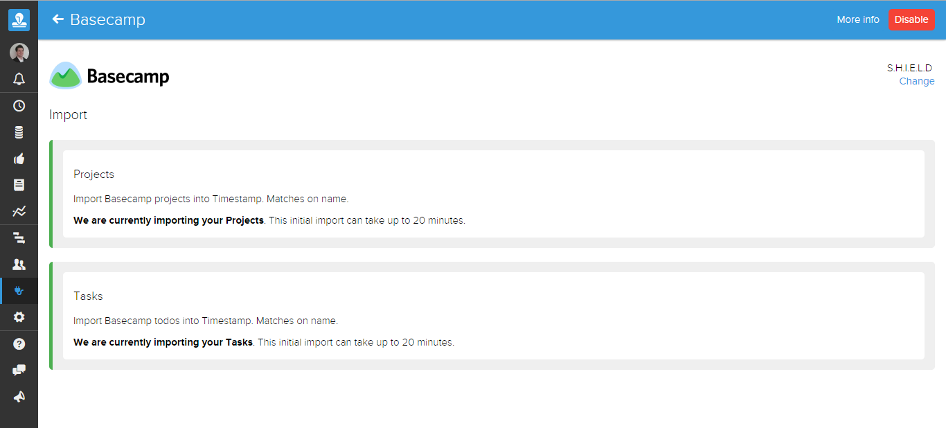 Basecamp add-on initial settings