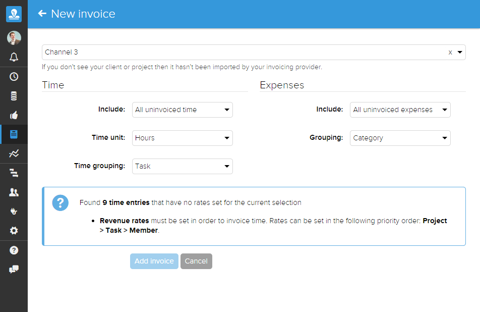 Invoice creation information message