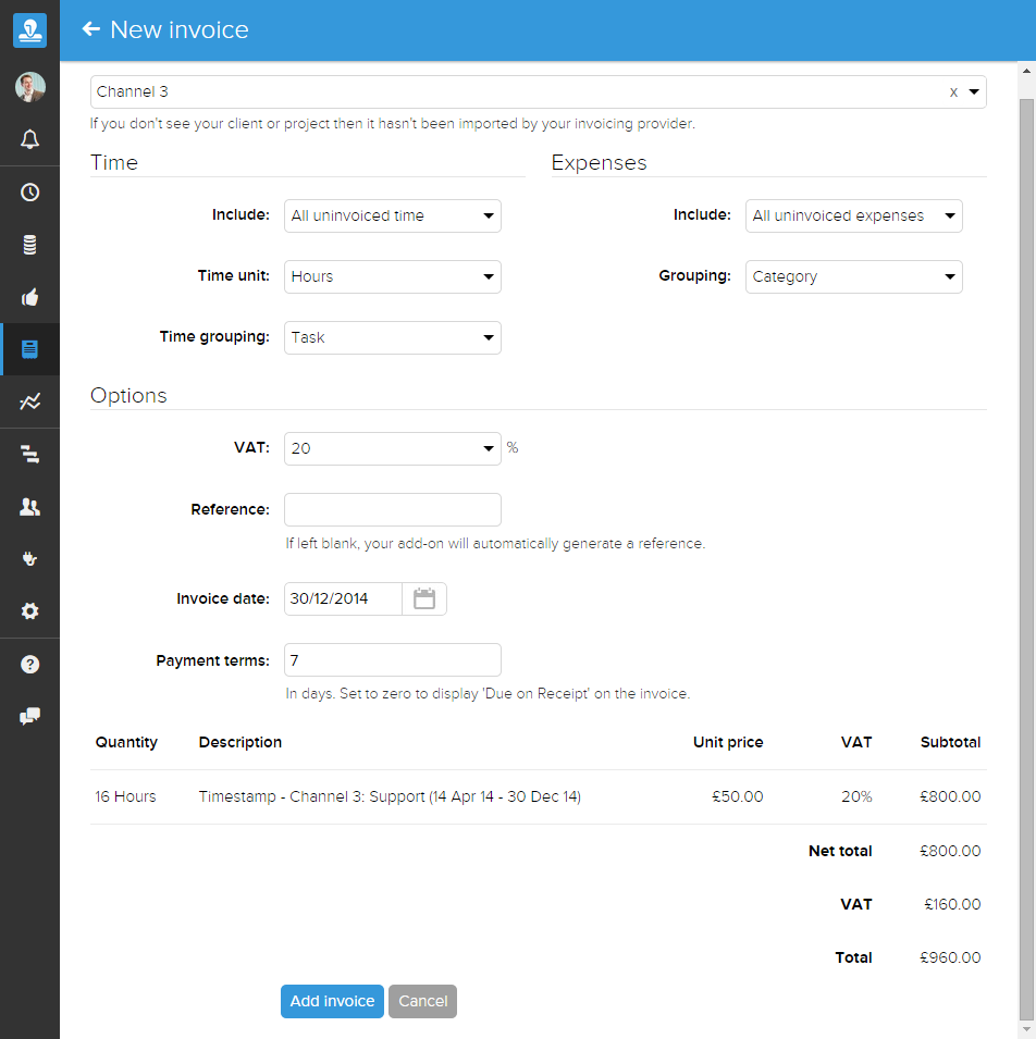 Invoice line items