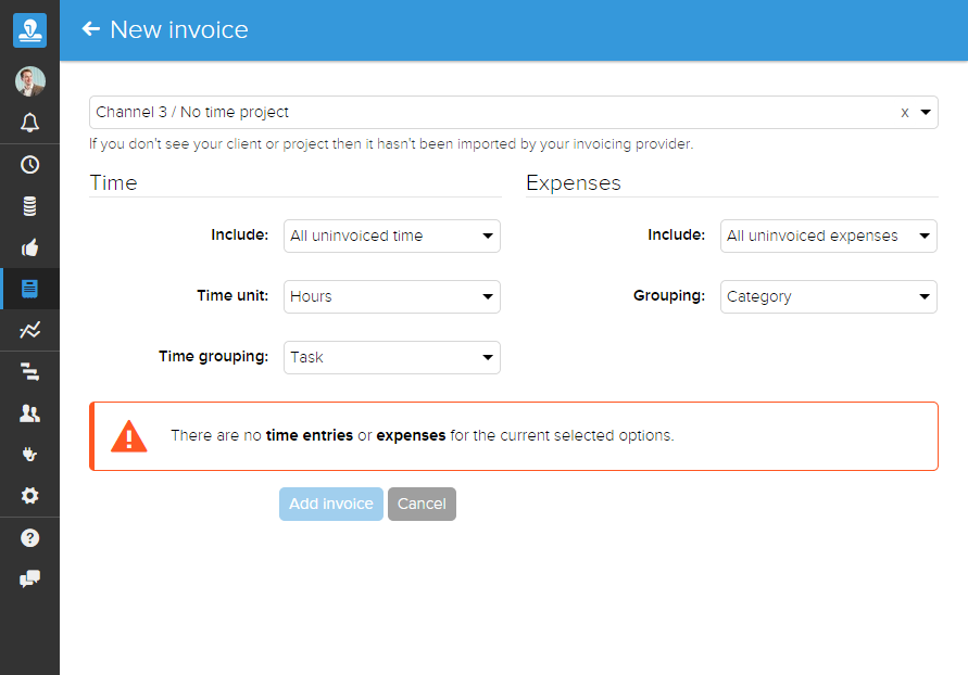 Invoice creation warning